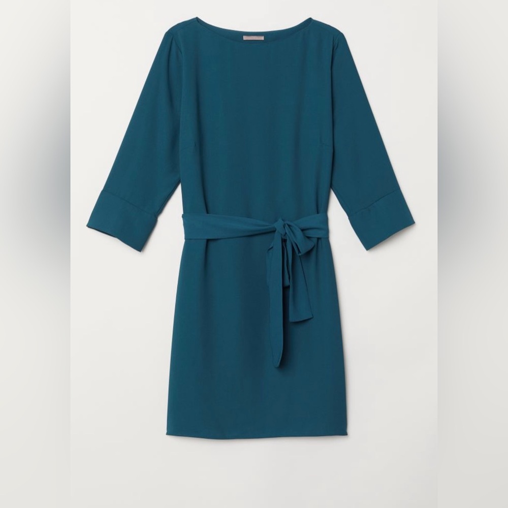 H&M Women’s dark teal satin cocktail party dress knee length Sz 8